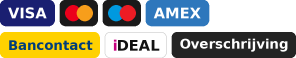 Visa, Mastercard, Maestro, American Express, Bancontact, iDEAL en bankoverschrijving