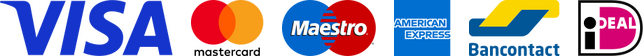 Visa, Mastercard, Maestro, American Express, Bancontact en iDEAL